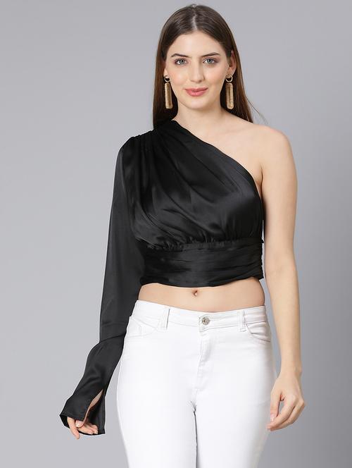 women's crop single shoulder top - 18395778 - Standard Image - 0