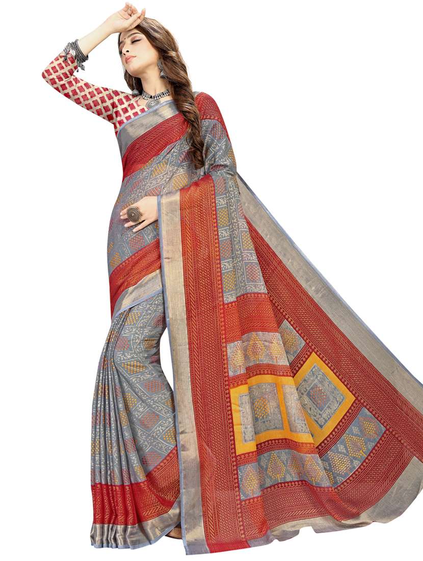 grey printed saree with blouse