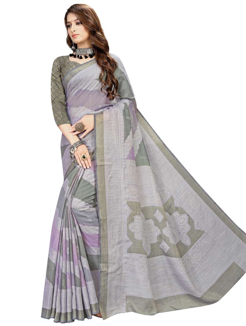 grey printed saree with blouse