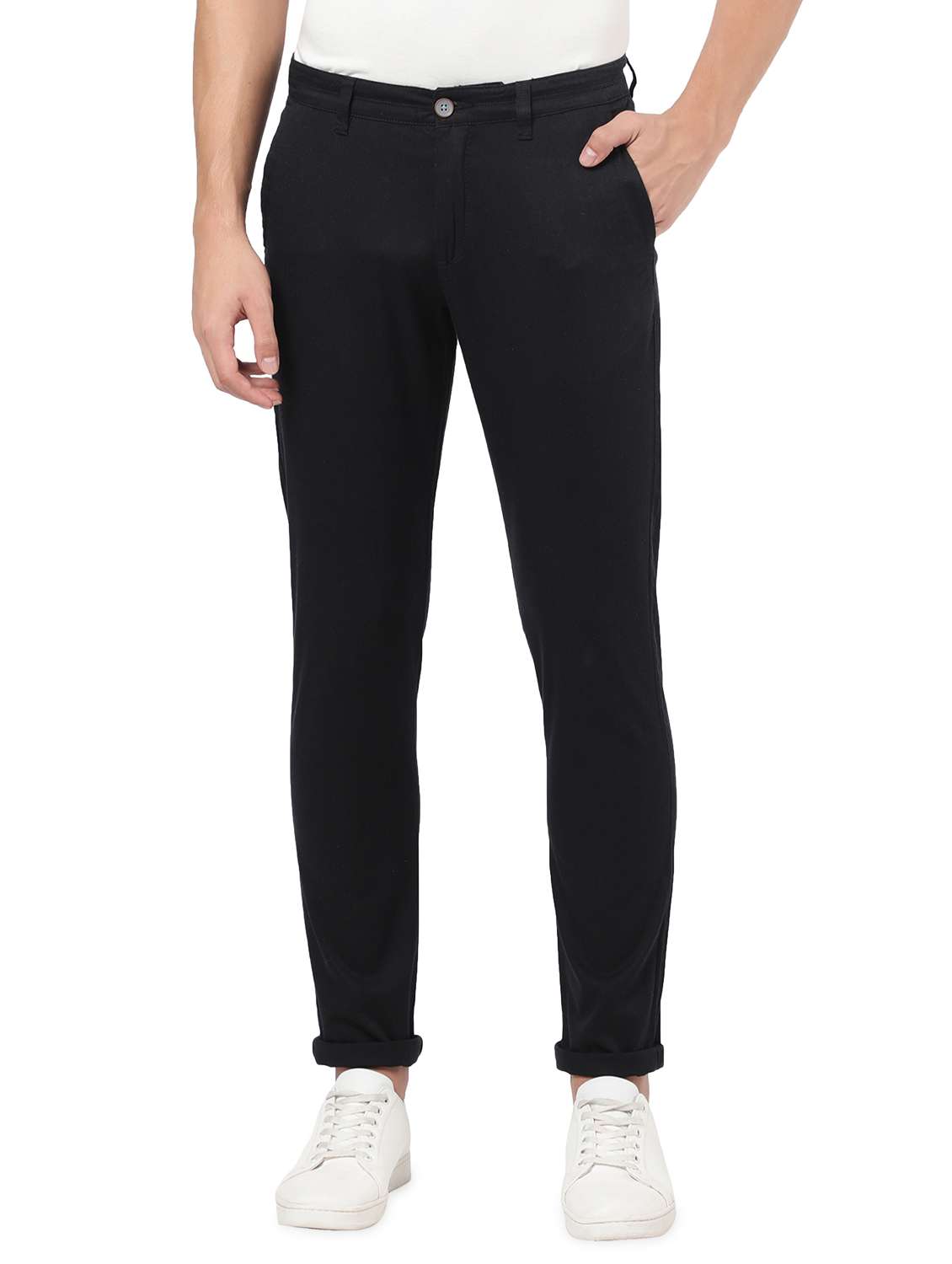 black solid casual trouser