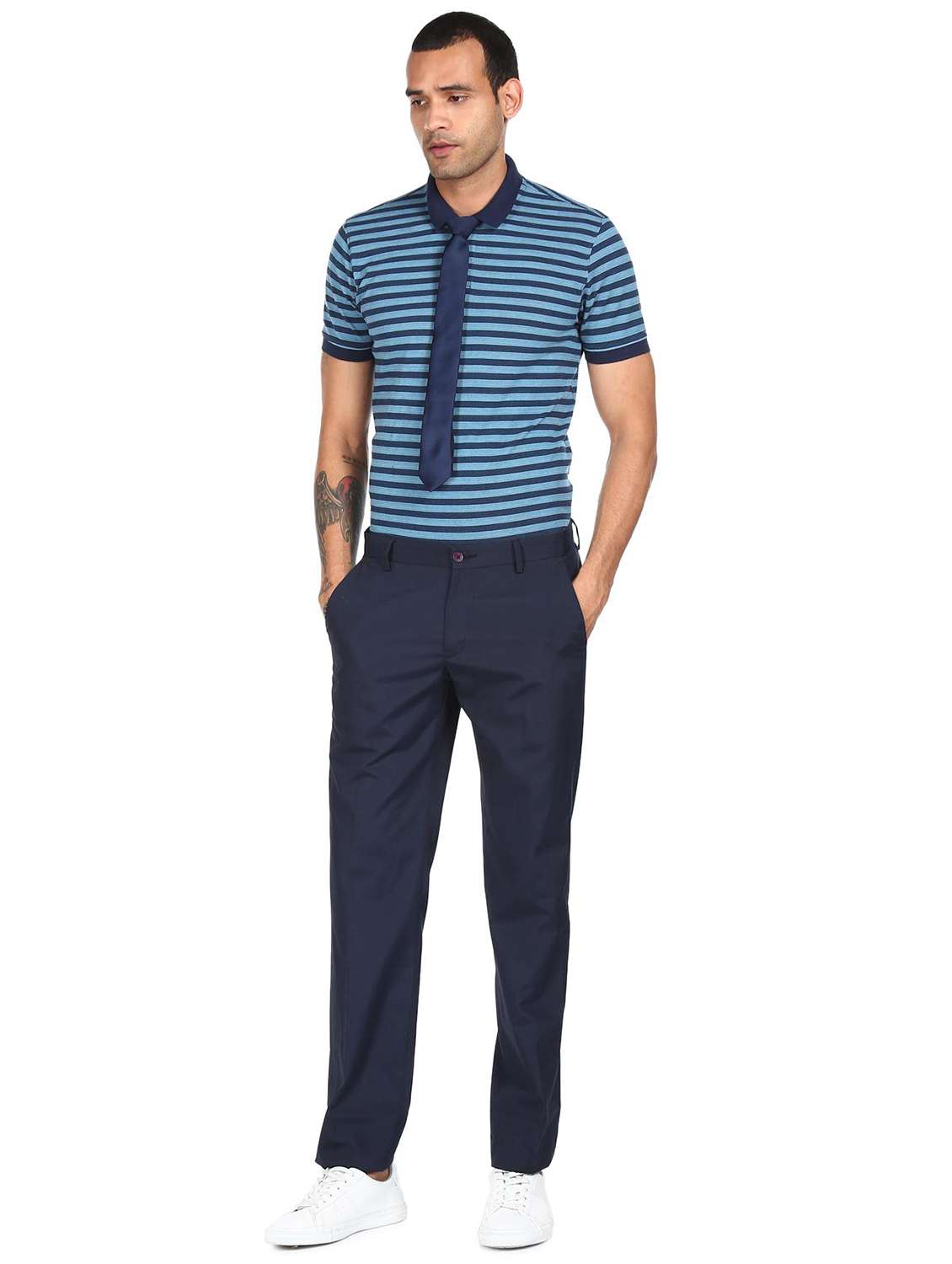 navy-blue striped polo t-shirt - 18396340 - Standard Image - 2
