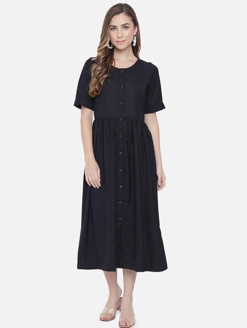 women's fit & flare solid dress - 18396446 - Standard Image - 2