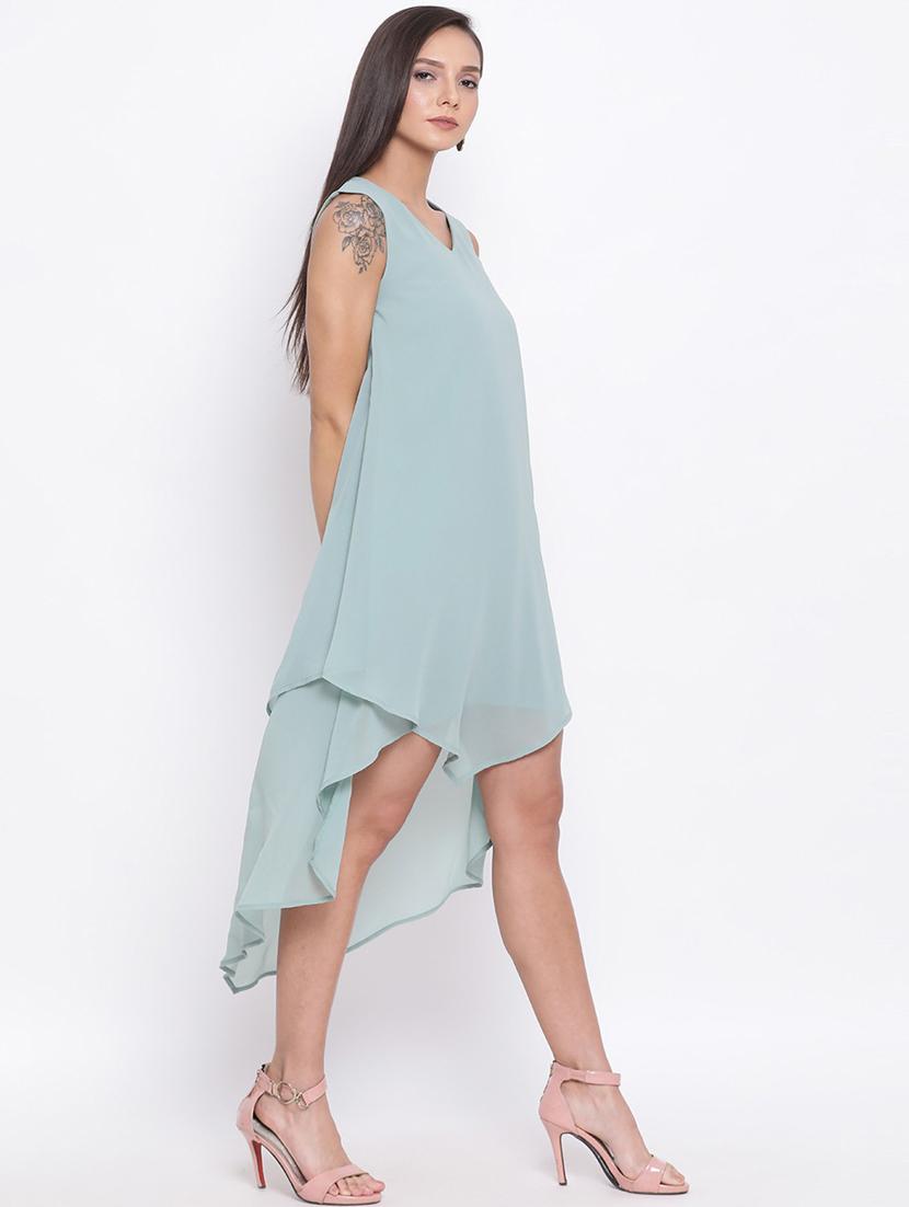 women's high low solid dress - 18396459 - Standard Image - 2