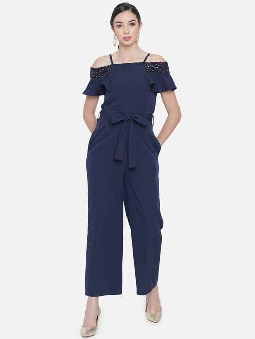 tie front solid full leg jumpsuit