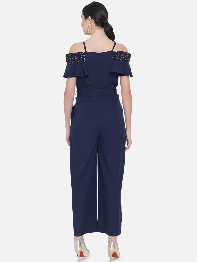 tie front solid full leg jumpsuit - 18396469 - Standard Image - 2