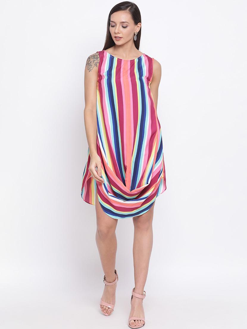 cowl hem striped a-line dress - 18396484 - Zoom Image - 0