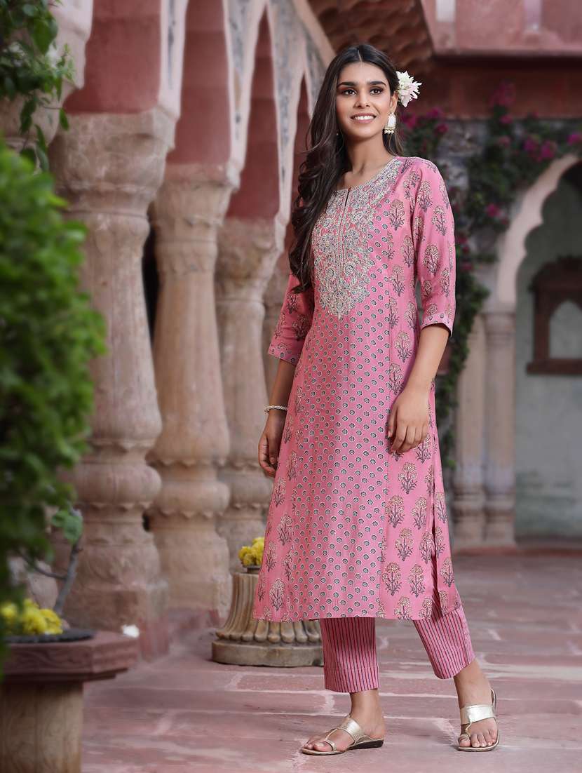 pink cotton kurta pant set - 18396785 - Zoom Image - 0