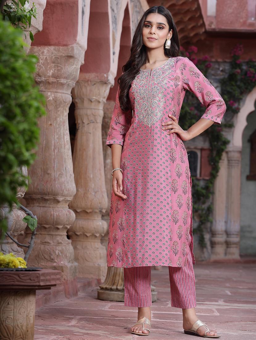 pink cotton kurta pant set - 18396785 - Standard Image - 2
