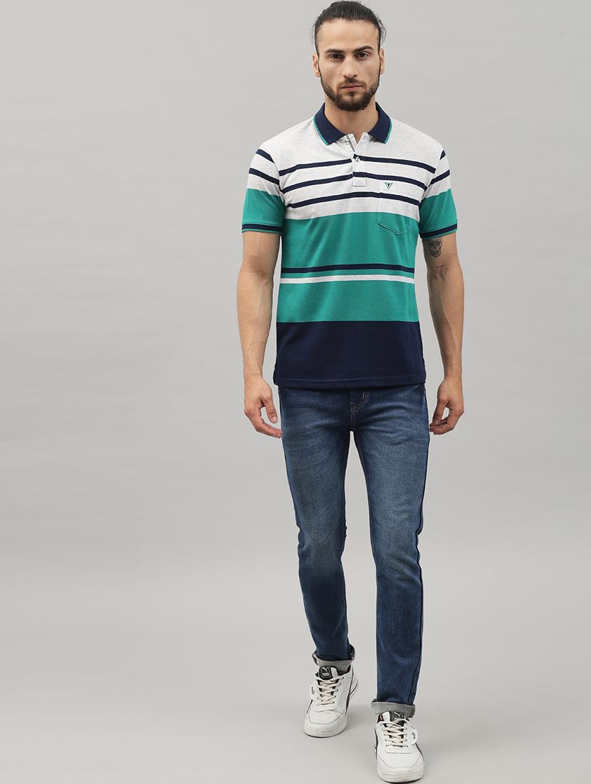 sea-green striped polo t-shirt - 18396838 - Standard Image - 2