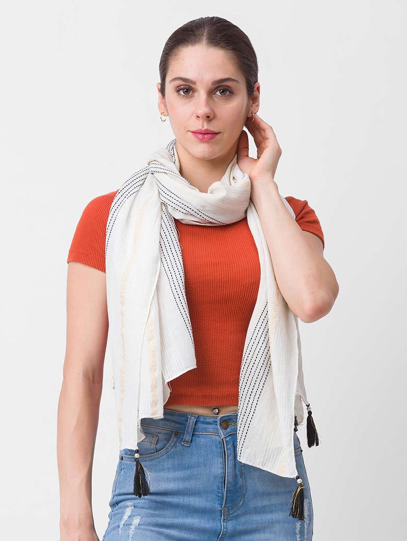 white printed scarf
