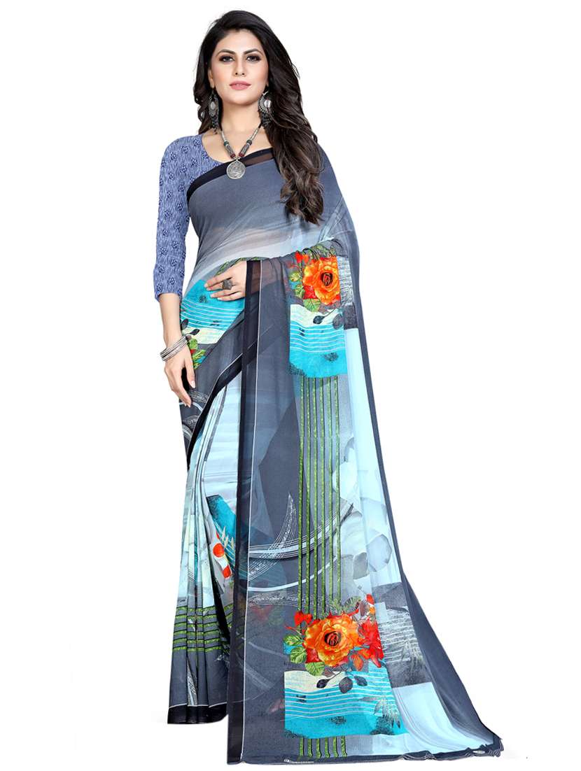 women's printed grey colored saree
