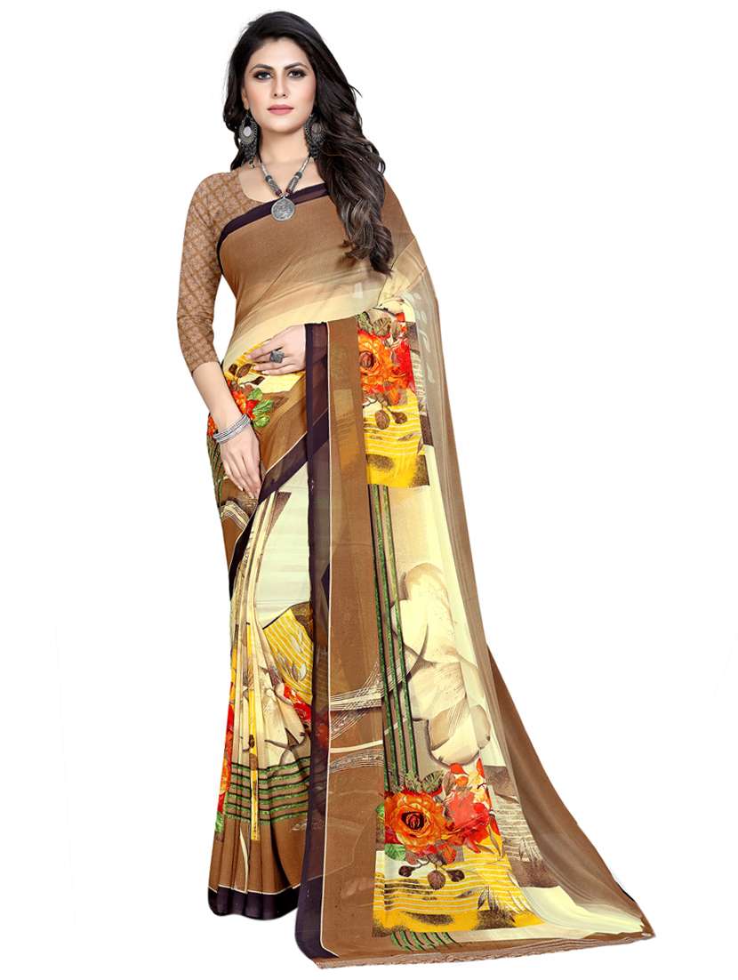 women's printed brown colored saree