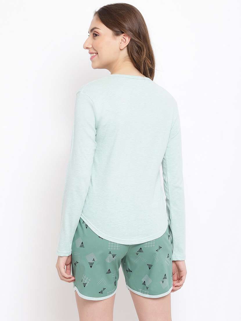 round neck printed nightwear shorts set - 18397341 - Standard Image - 2