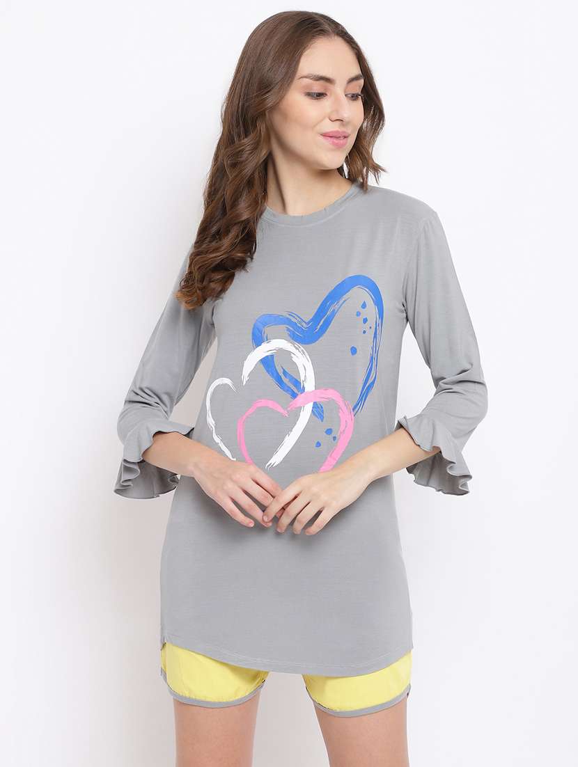 round neck graphic nightwear shorts set 