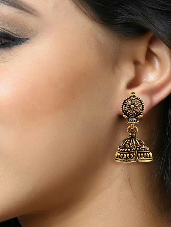 antique finish jhumki earring - 18397407 - Standard Image - 2