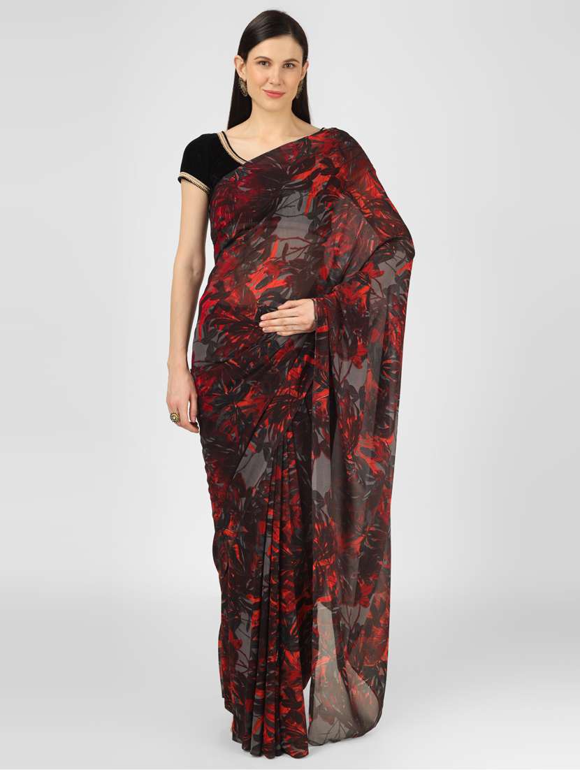 women's printed black colored saree with blouse - 18397675 -  Zoom Image - 0