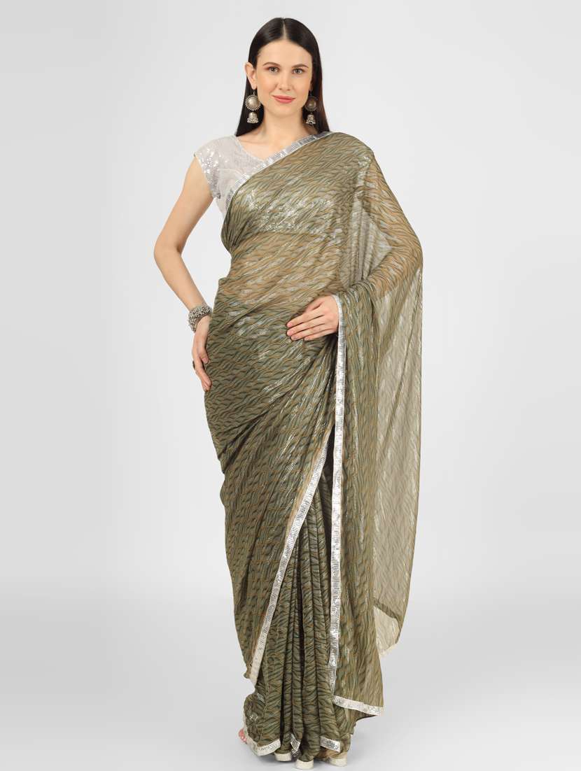 women's printed olive colored saree - 18397677 - Zoom Image - 0