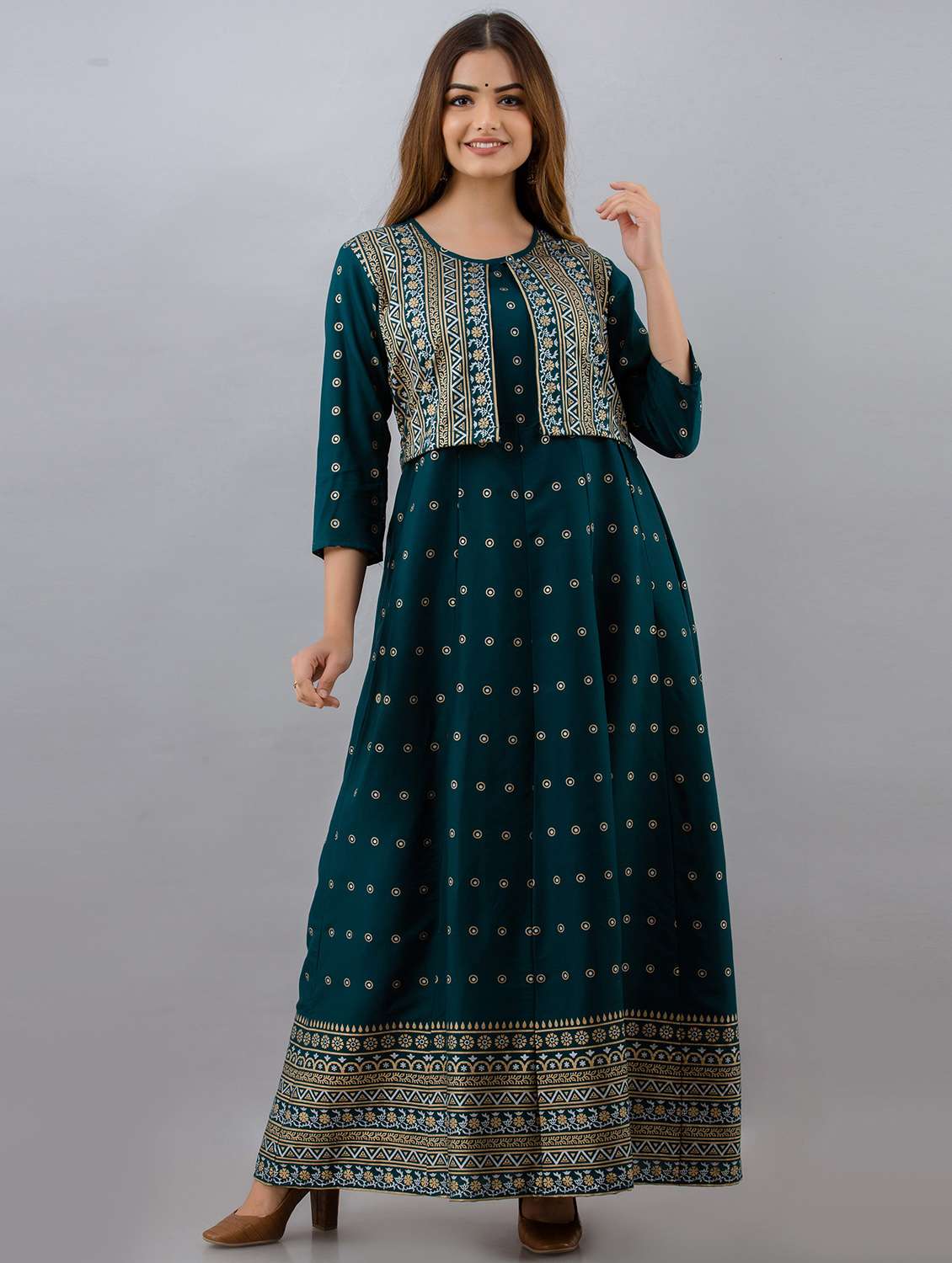 blue printed flared kurta