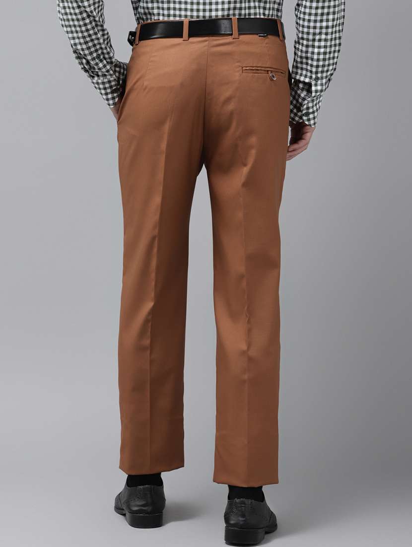 brown solid flat front casual trouser - 18397956 -  Standard Image - 2
