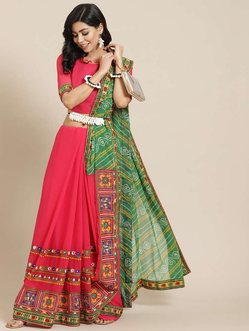women's bandhani pink colored saree with blouse