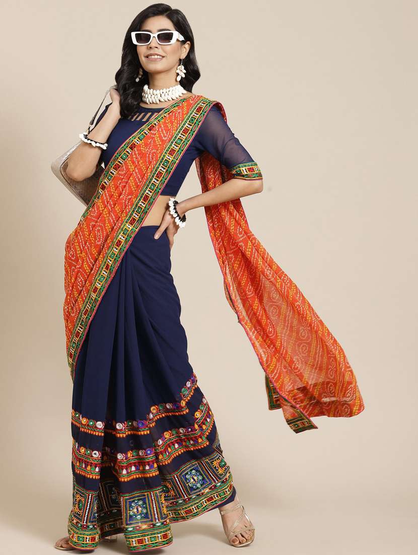 women's bandhani orange colored saree with blouse