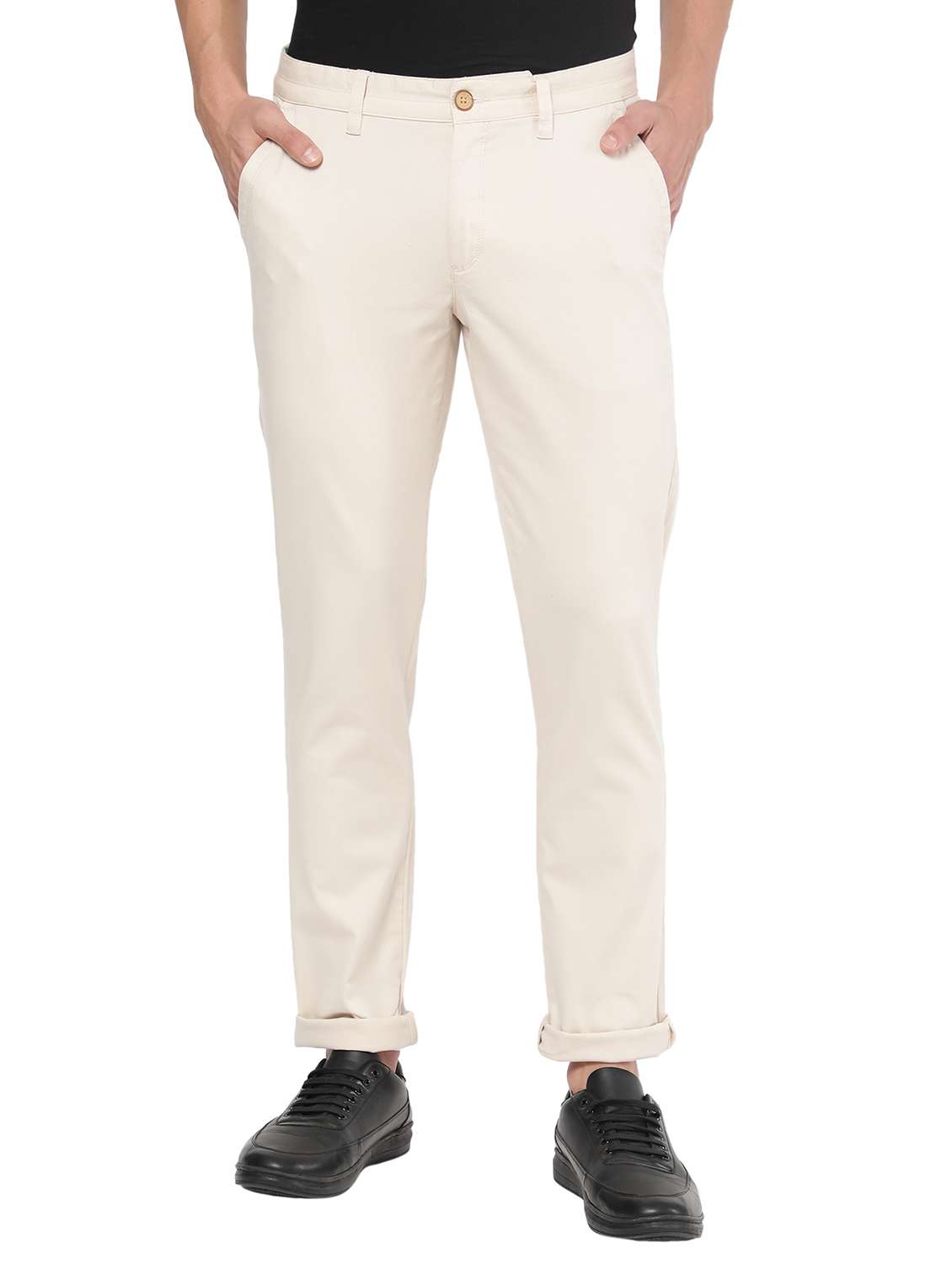 beige solid chinos casual trouser