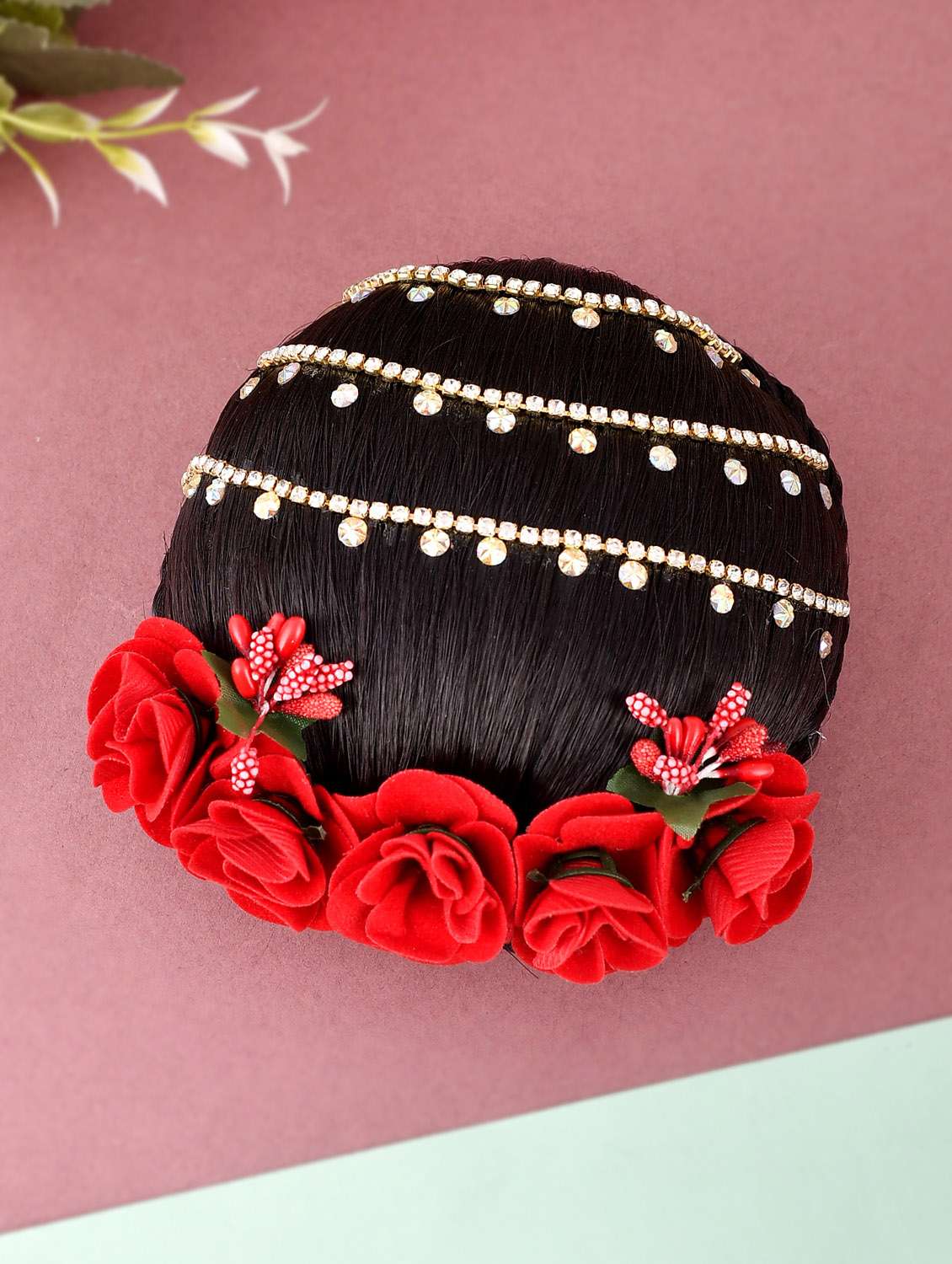 black & red beaded traditional wedding hair bun - 18398398 -  Zoom Image - 0