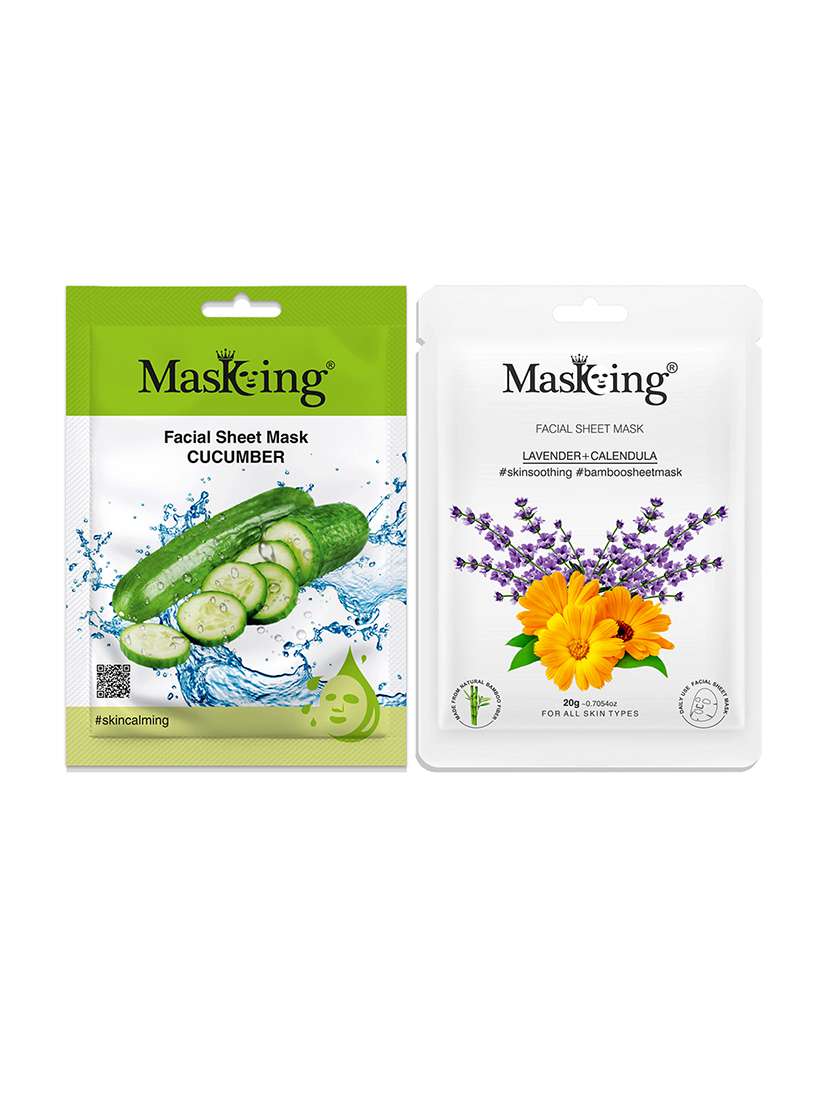 masking beauty bamboo facial sheet mask of cucumber, lavender& calendula combo pack of 2 (40 g) - 18398632 - Standard Image - 2