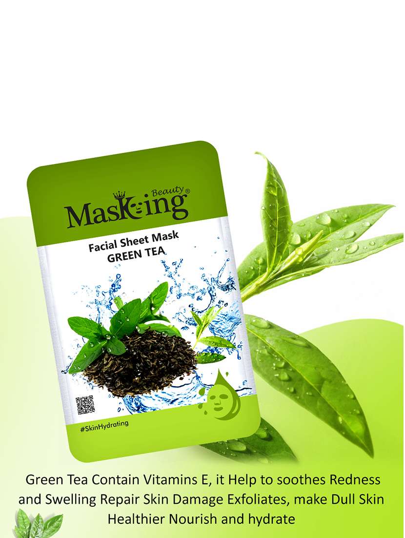 masking beauty bamboo facial sheet mask of green tea, papaya & pomegranate pack of 2 (40 g)