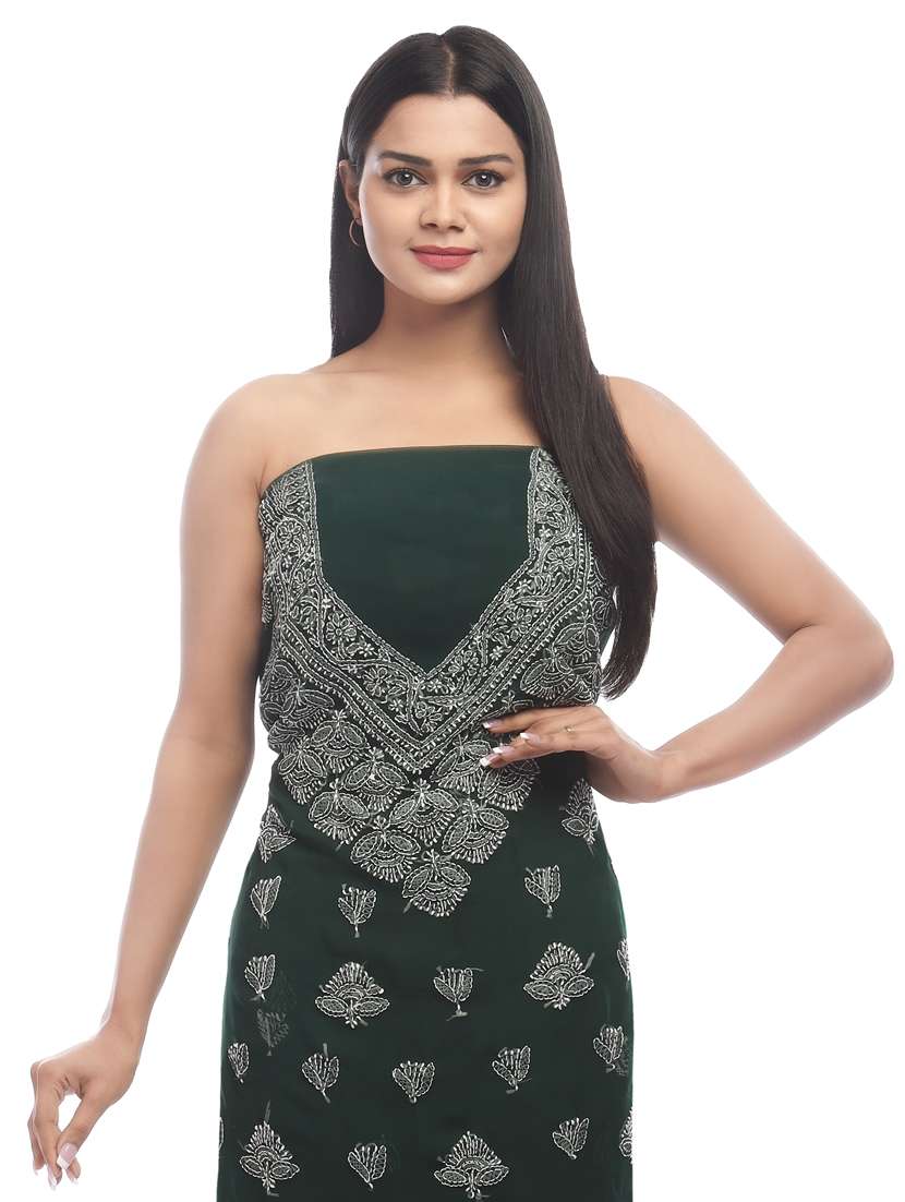 green georgette unstitched suit - 18399117 -  Standard Image - 2