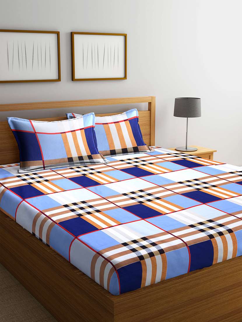 klotthe multi geometric 210 tc cotton blend bedsheet with 2 pillow covers