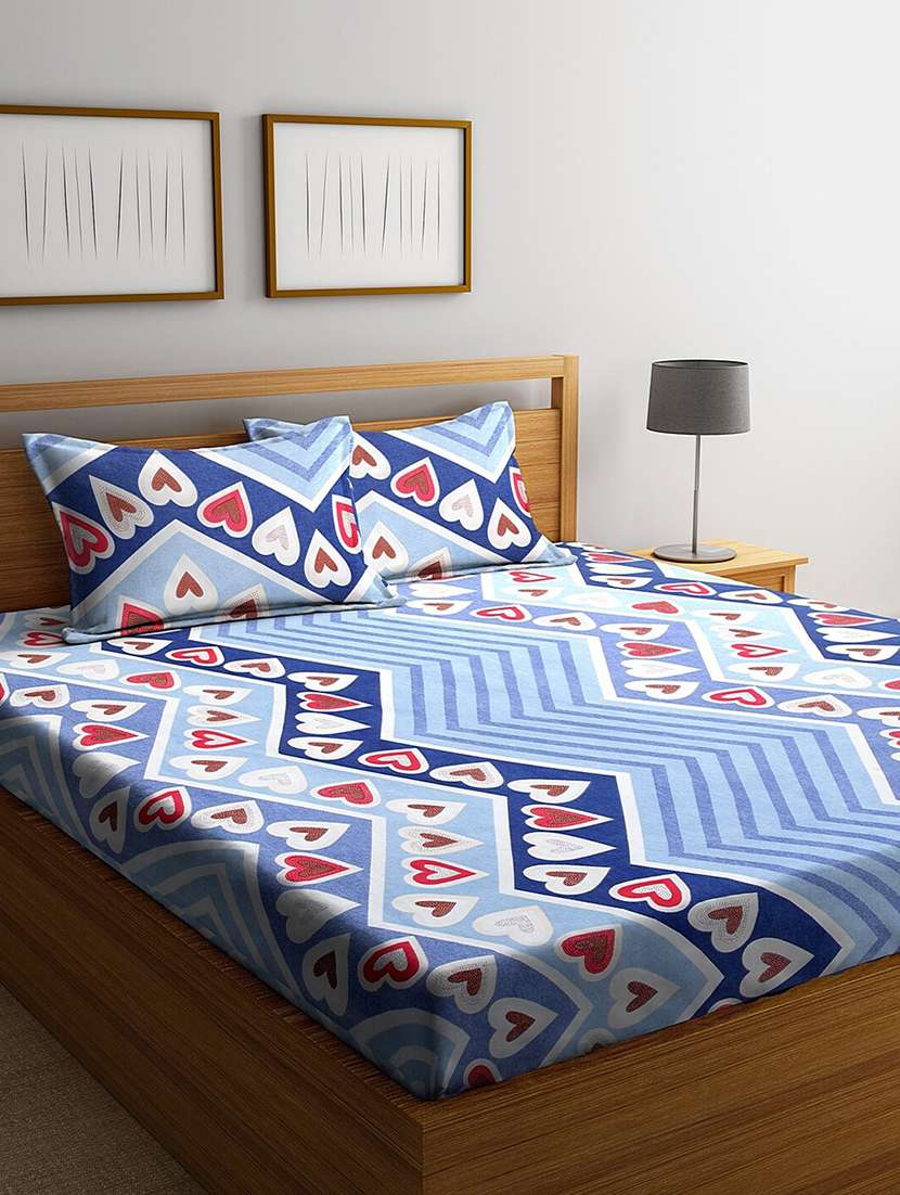 klotthe blue abstract 210 tc cotton blend double bedsheet with 2 pillow covers