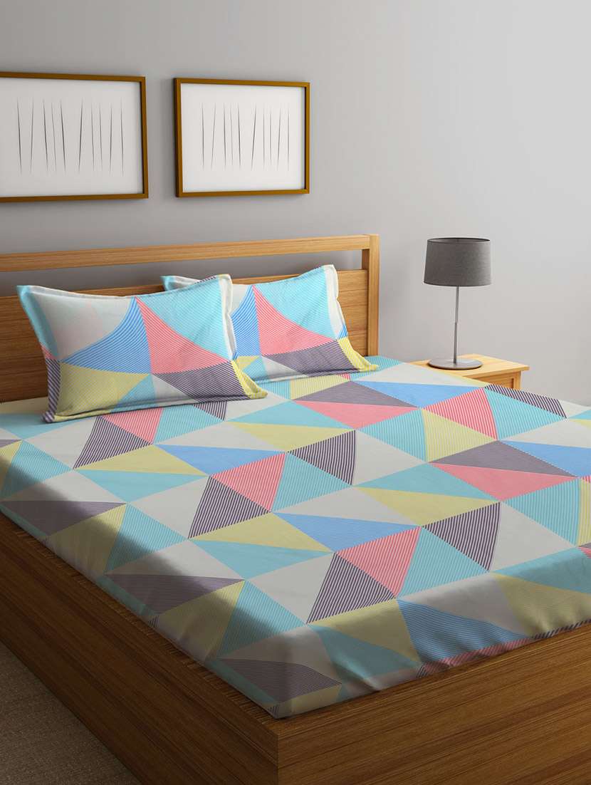 klotthe multi 210 tc cotton blend double bedsheet with 2 pillow covers