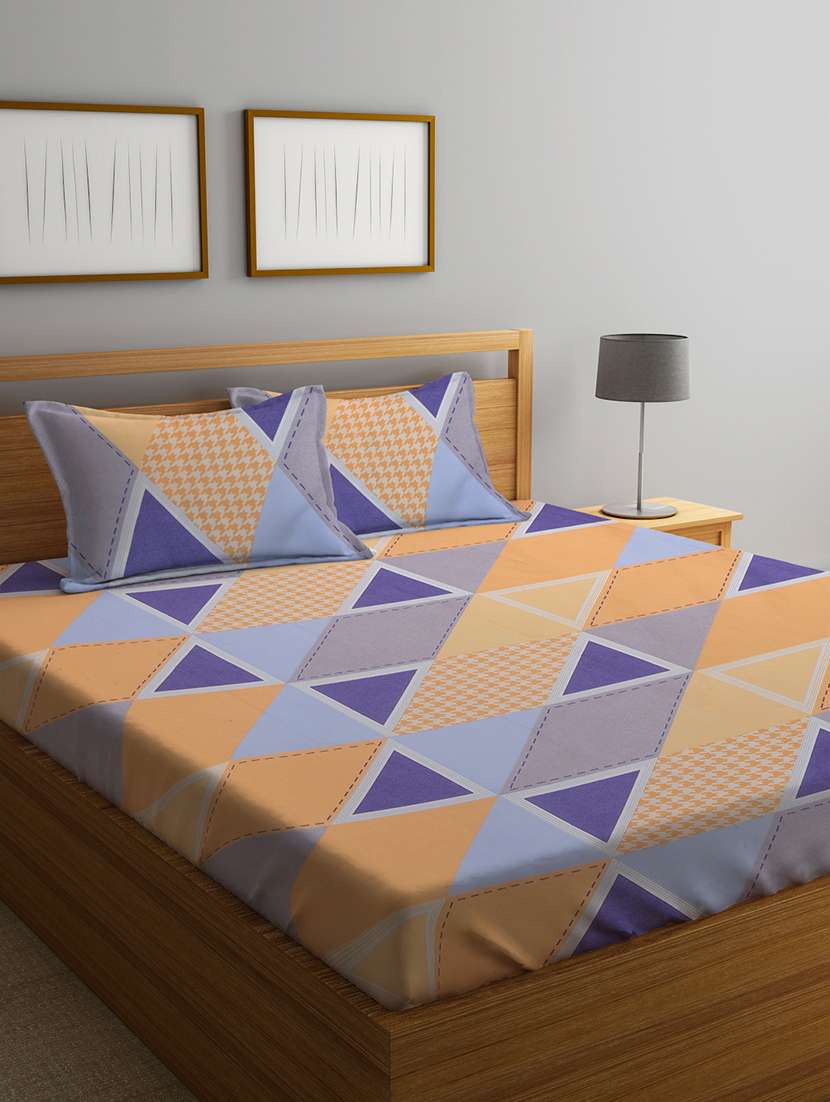 klotthe multicolor 210 tc geometric 210 tc cotton blend double bedsheet with 2 pillow covers
