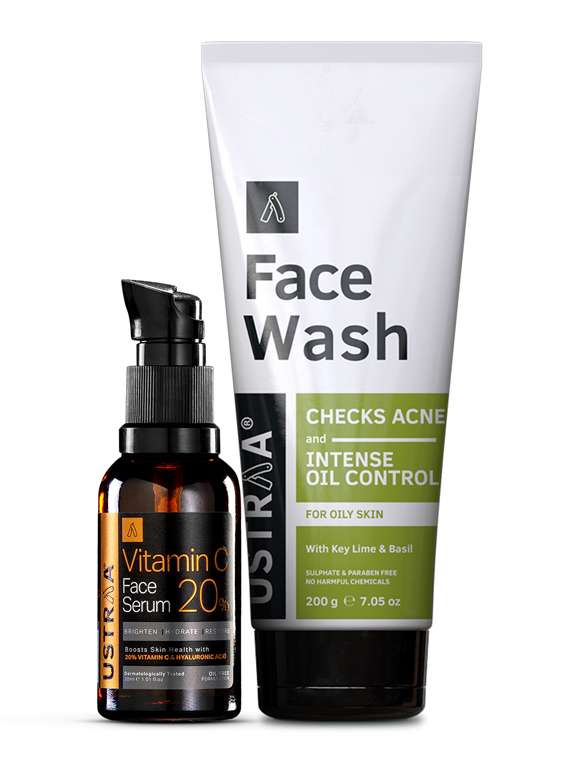 ustraa vitamin c face serum - 30ml & face wash for oily skin - 200g