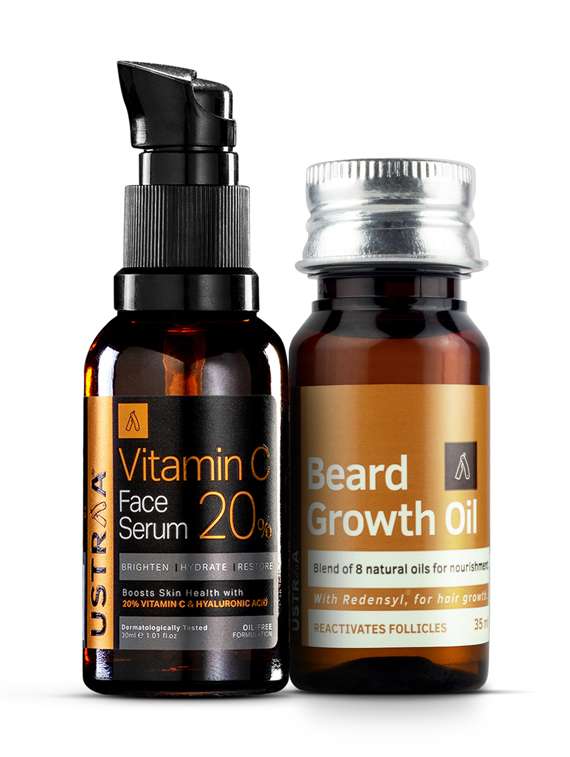 ustraa vitamin c face serum - 30ml & beard growth oil - 35ml