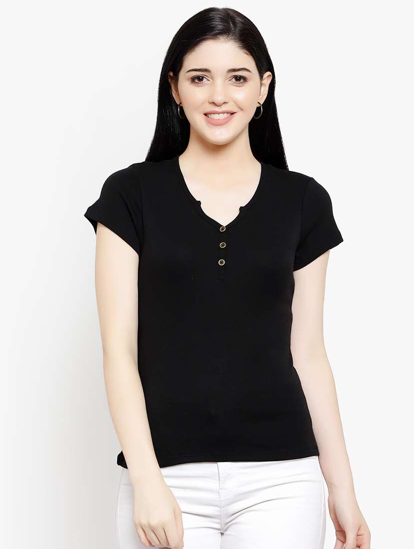 women's plain notch neck t-shirt