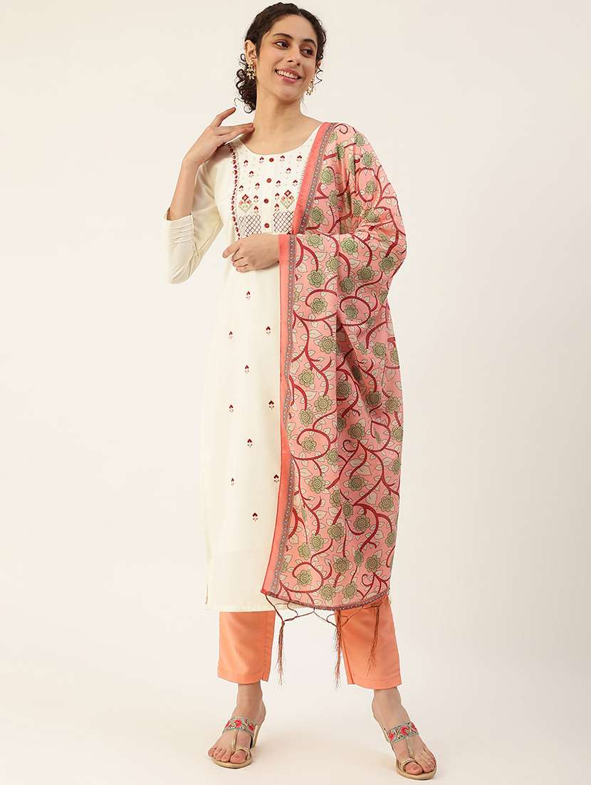 white embroidered  suit set