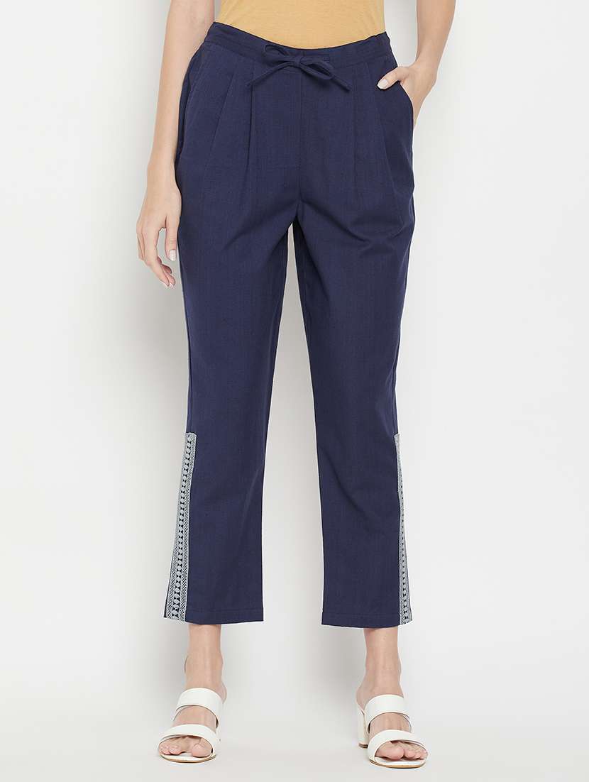 mid rise solid pleated trouser
