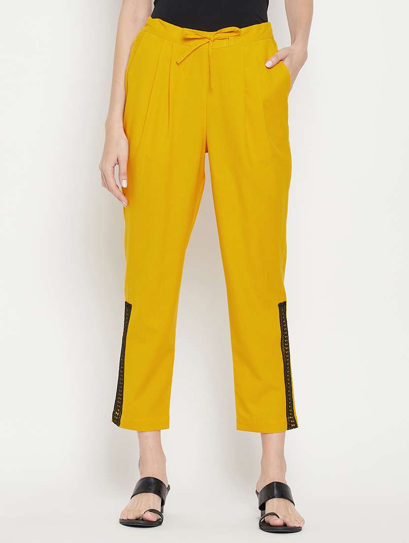 mid rise solid pleated trouser