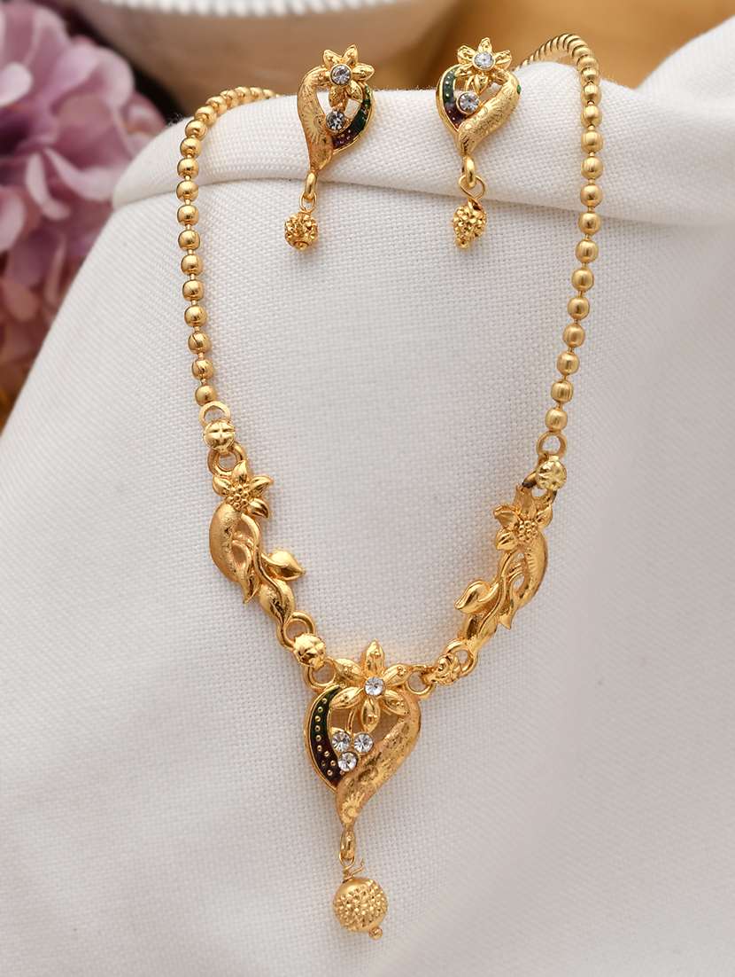 gold brass necklaces and earring