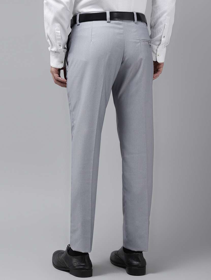 grey solid flat front casual trouser - 18399984 -  Standard Image - 2