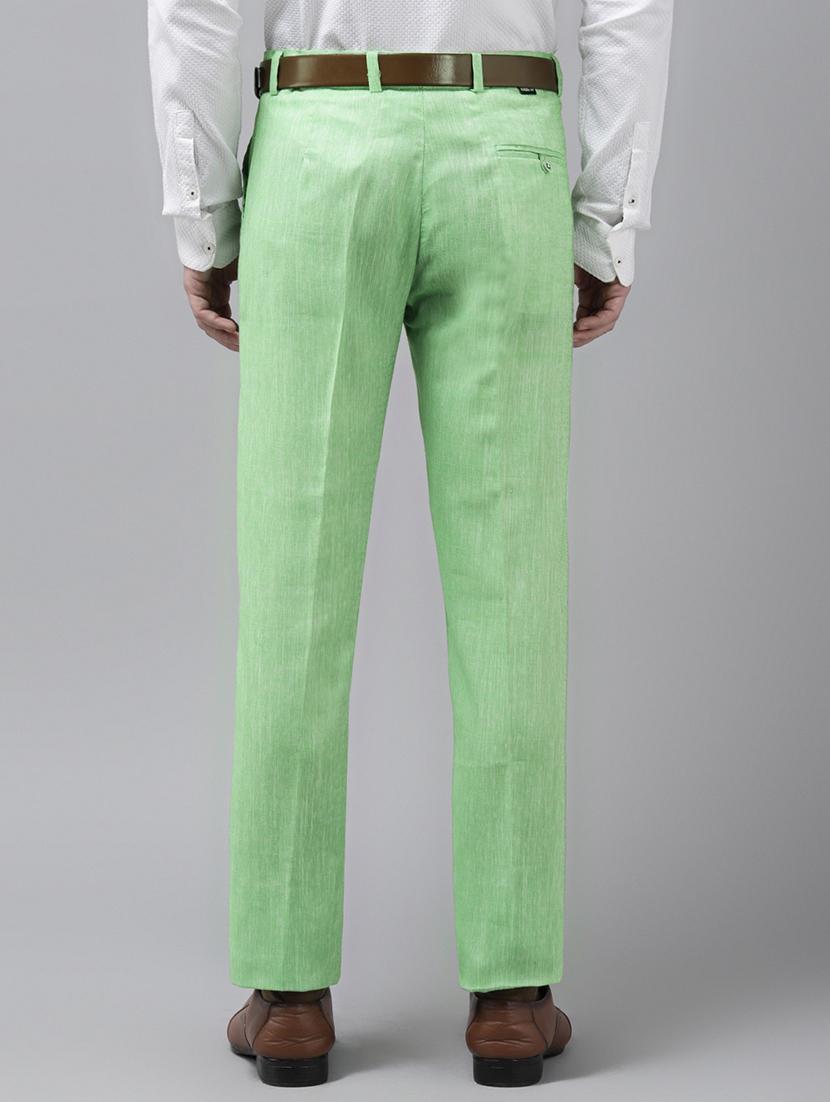 green solid flat front casual trouser - 18399996 - Standard Image - 2