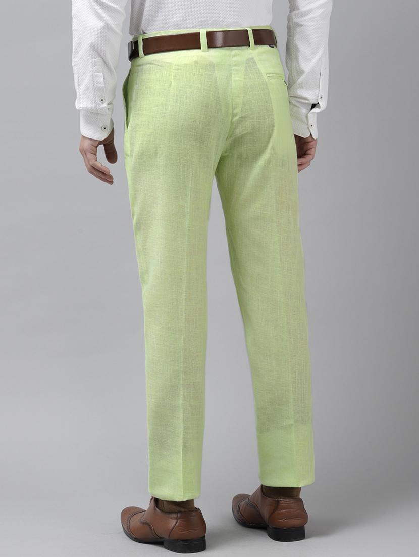 yellow solid flat front casual trouser - 18399997 - Standard Image - 2
