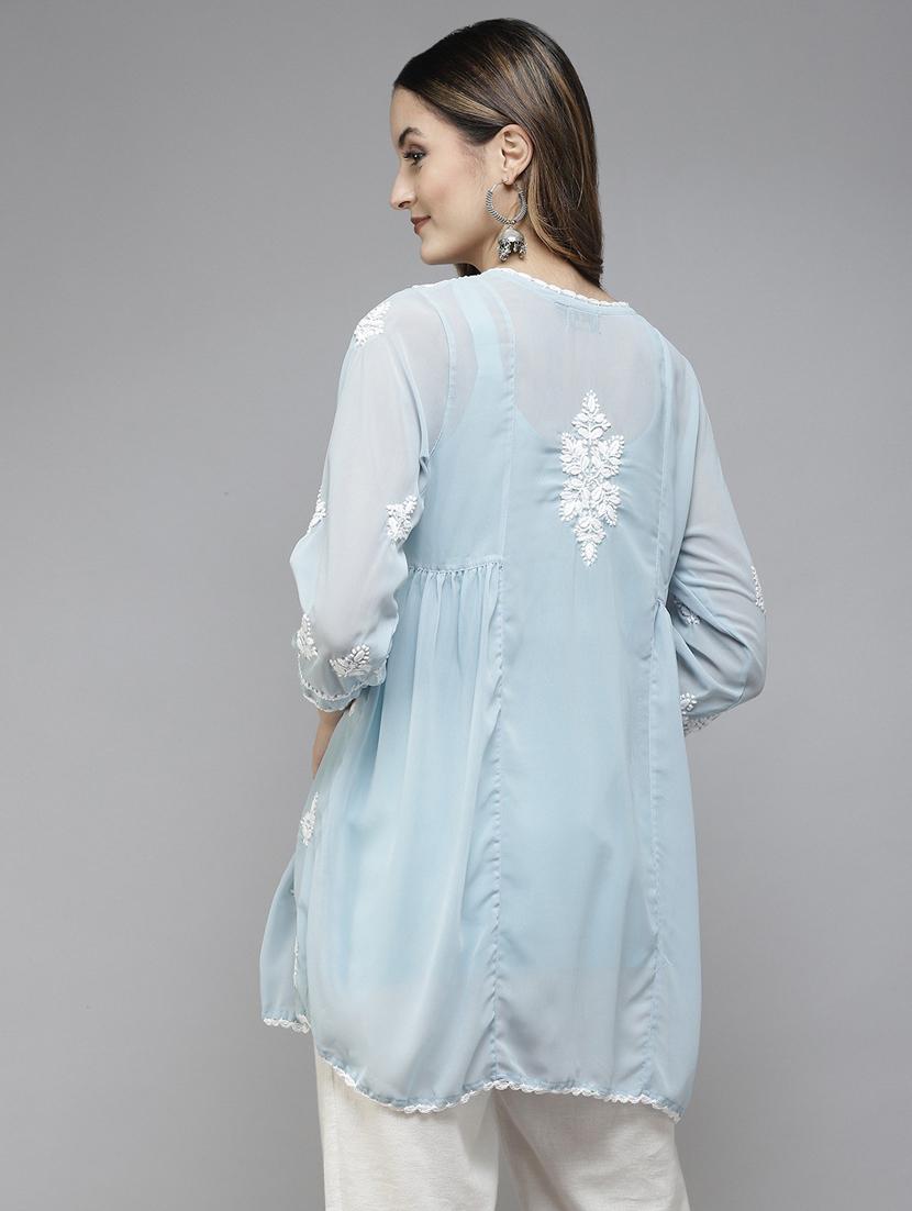 chikankari a-line short kurti - 18400012 - Standard Image - 2