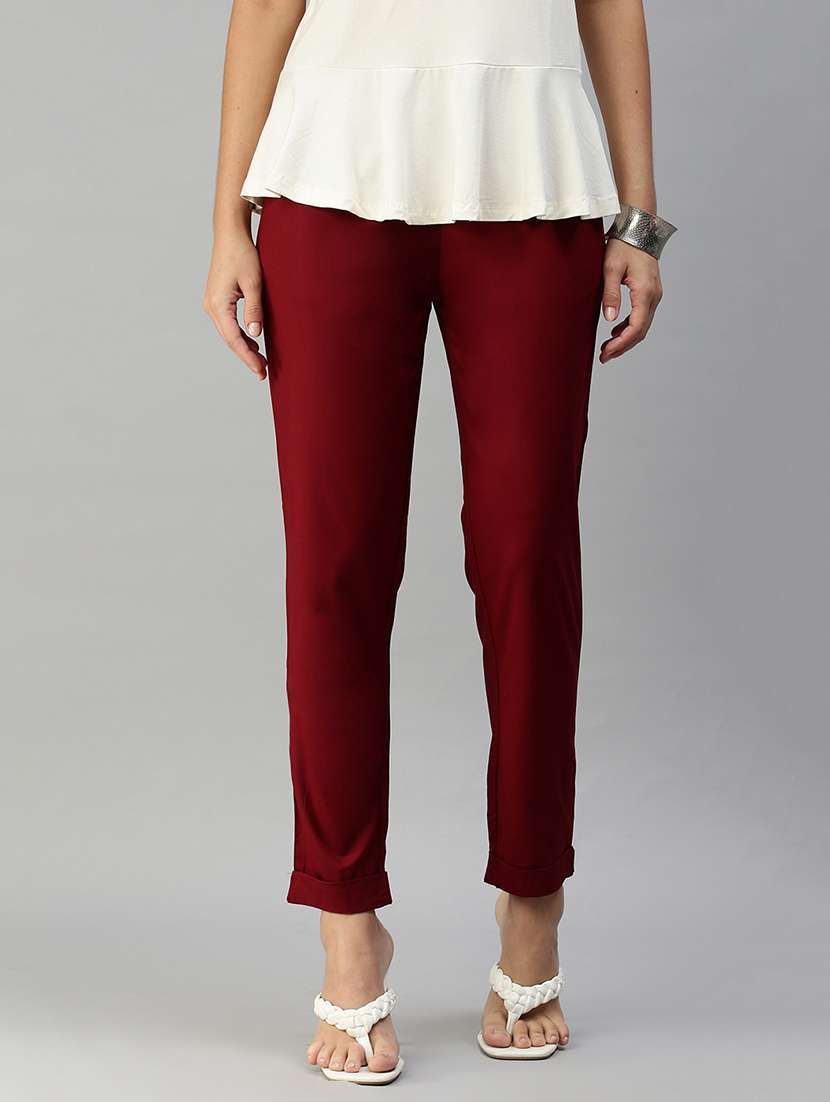 mid rise solid cigarette pants trouser