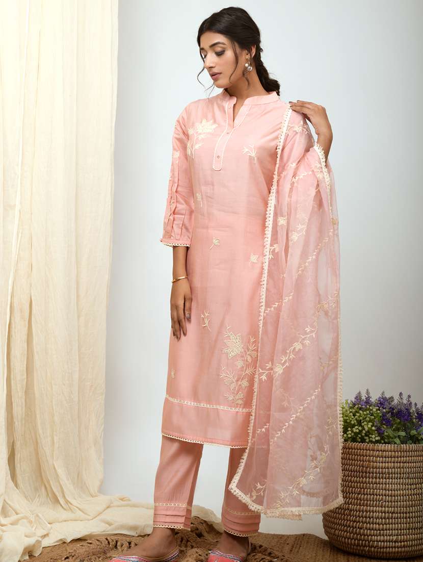 pink cotton silk kurta pant  set
