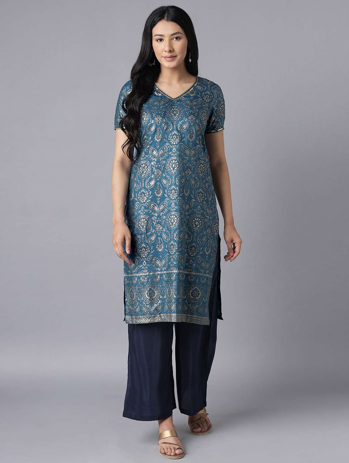blue cotton blend suit  set