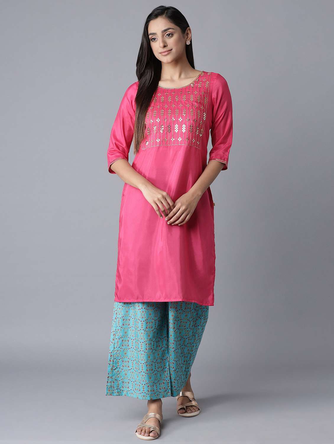 pink kurta palazzo set