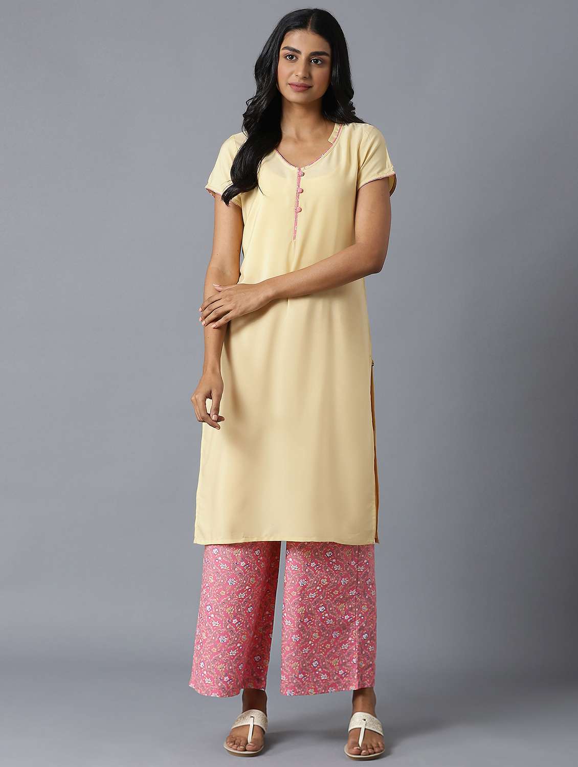 yellow cotton blend suit  set